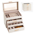 Jewellery Box 4-Layer Organiser with Glass Lid and Drawers - White