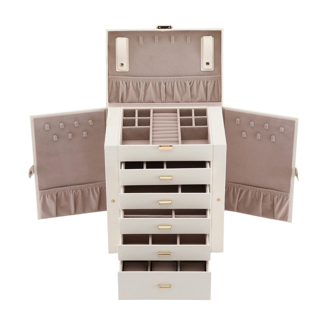 6 Layer Jewellery Box Organiser Large Display Case Storage - White