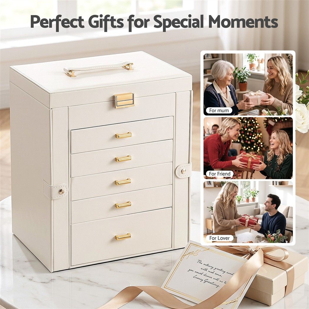 6 Layer Jewellery Box Organiser Large Display Case Storage - White