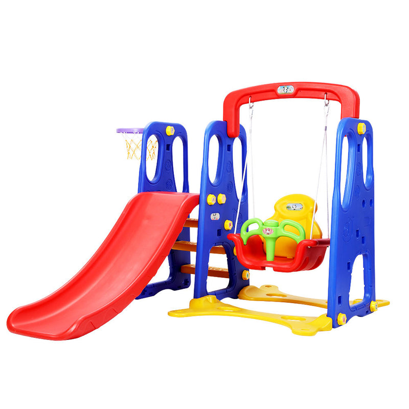 Kids 3-in-1 Slide Swing with Basketball Hoop