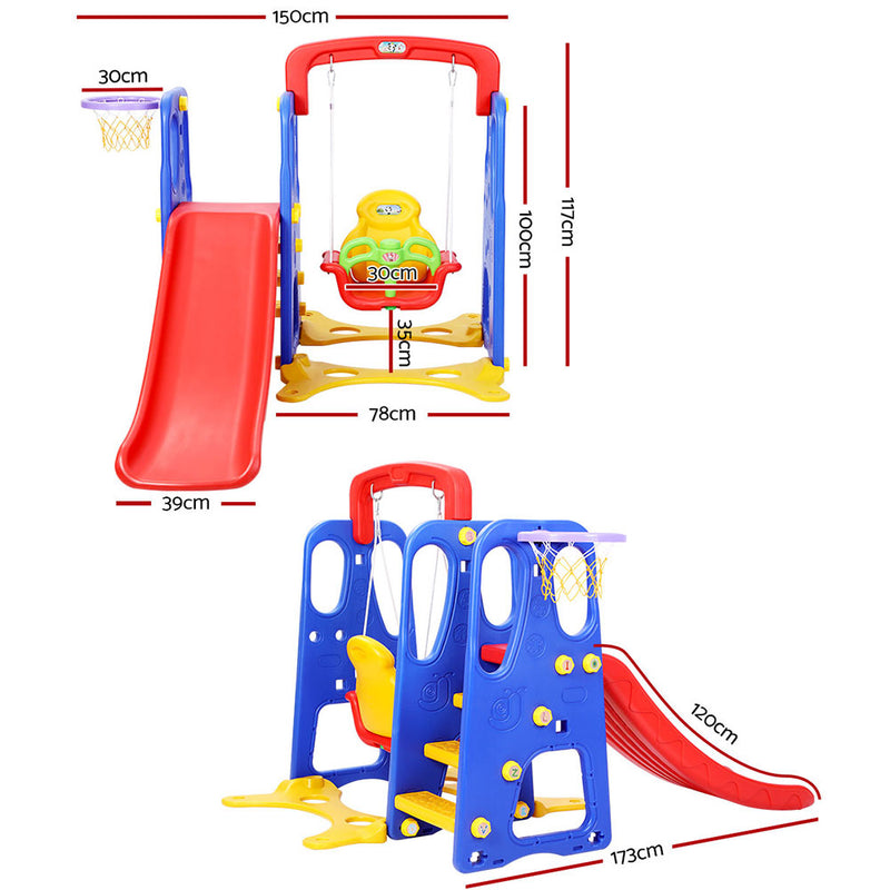 Kids 3-in-1 Slide Swing with Basketball Hoop