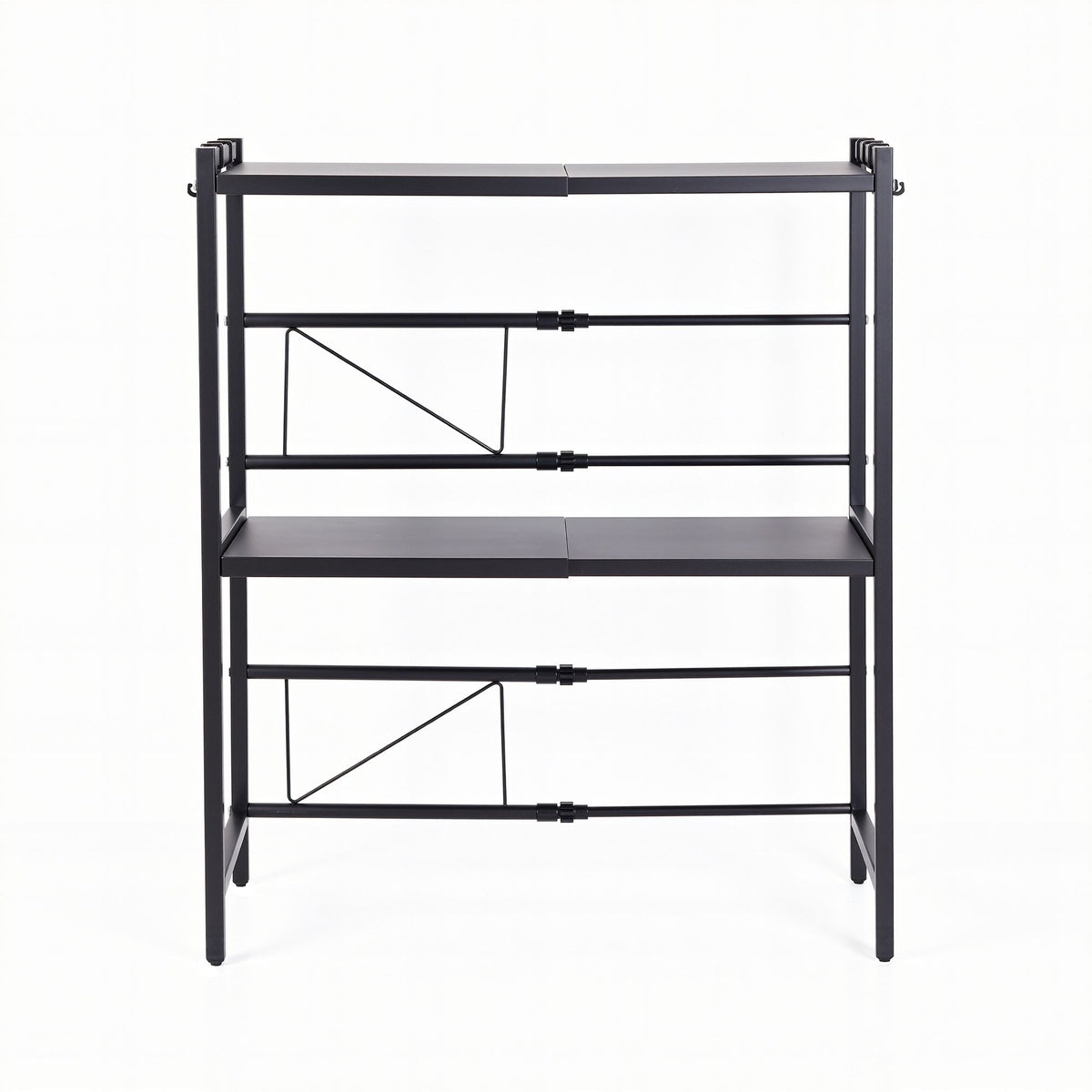Adjustable Kitchen Microwave Stand 40-60cm x 78cm 2-Tier Metal Rack - Black