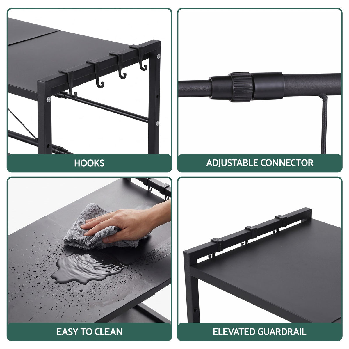 Adjustable Kitchen Microwave Stand 40-60cm x 78cm 2-Tier Metal Rack - Black
