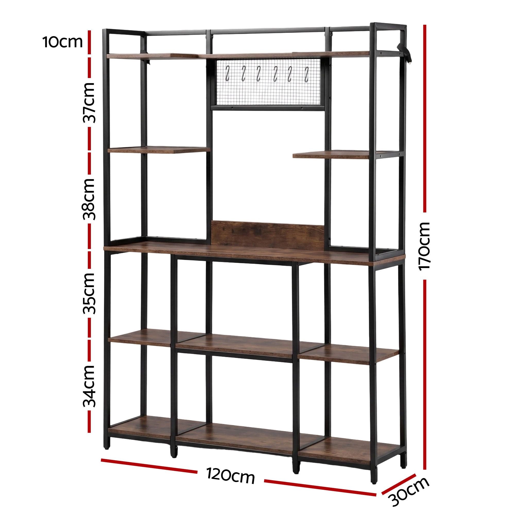 Kitchen Rack with 6 Hooks Microwave Storage Shelf 120cm x 170cm