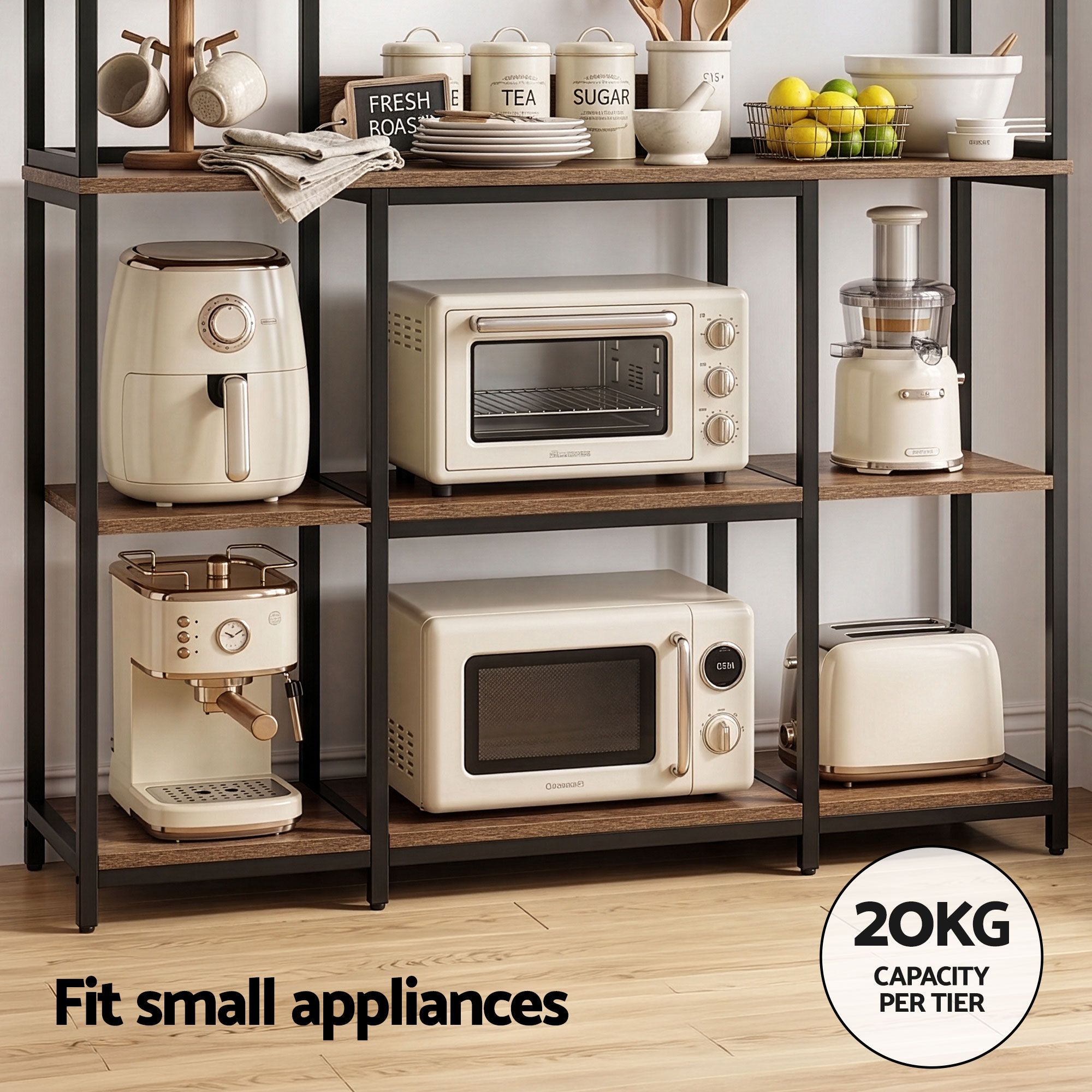 Kitchen Rack with 6 Hooks Microwave Storage Shelf 120cm x 170cm