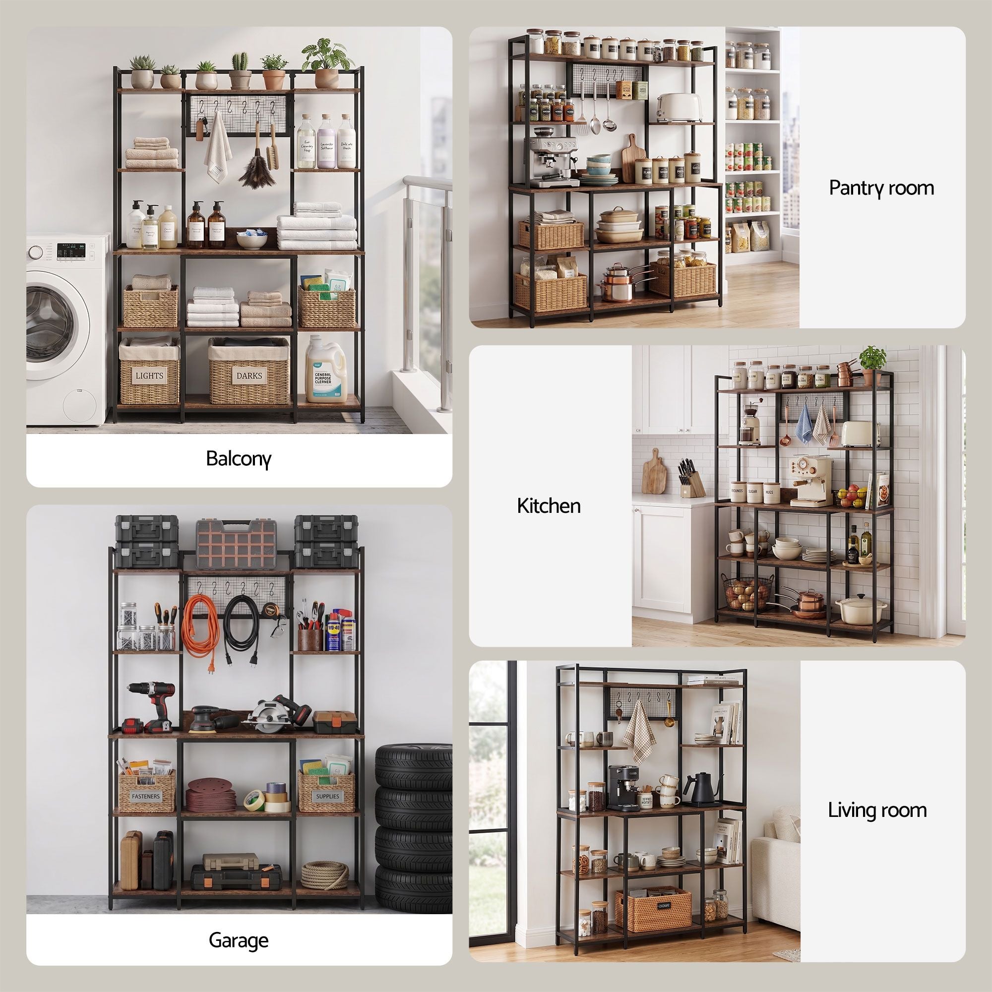 Kitchen Rack with 6 Hooks Microwave Storage Shelf 120cm x 170cm