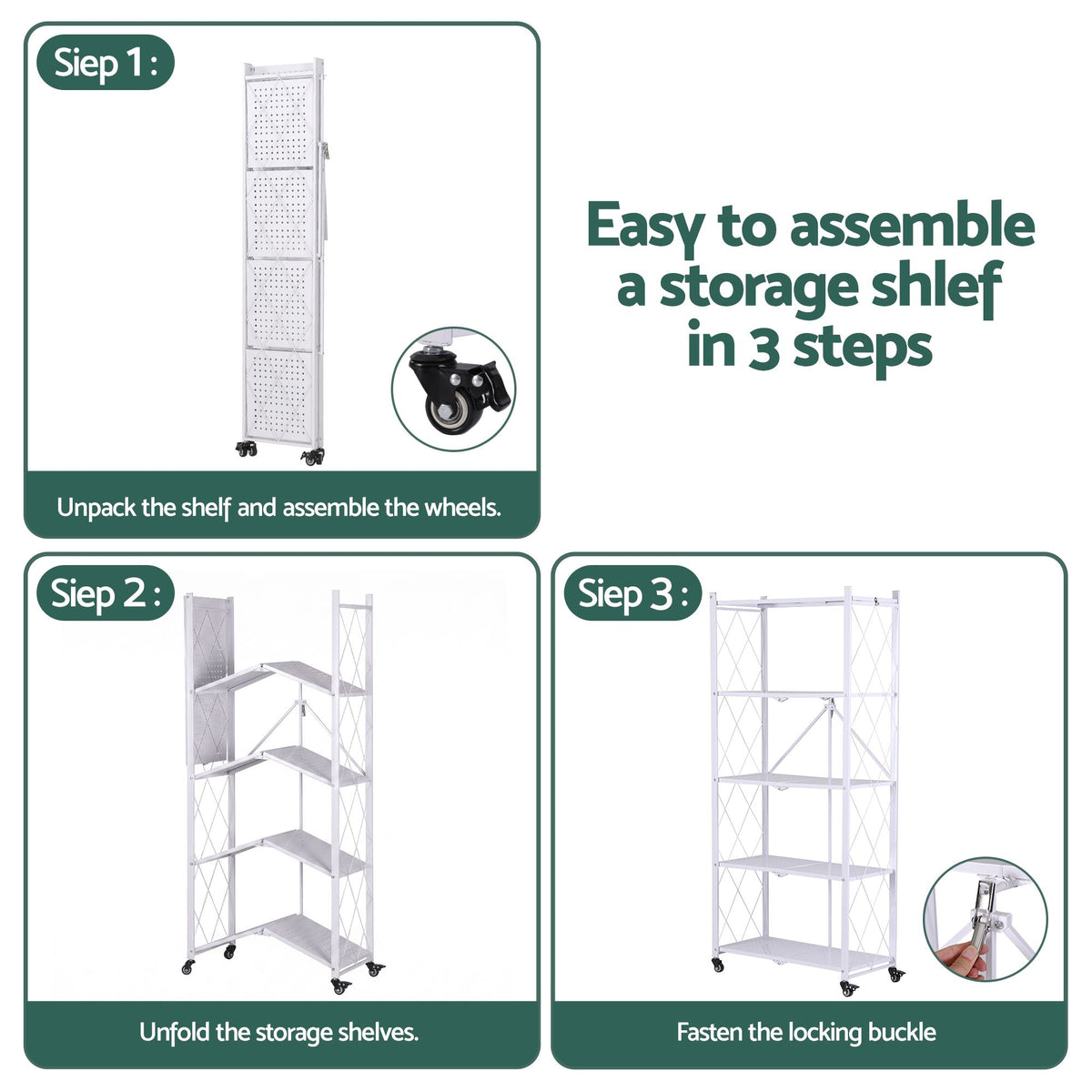 5-Tier Foldable Kitchen Bakers Rack 71x160cm Microwave Stand - White
