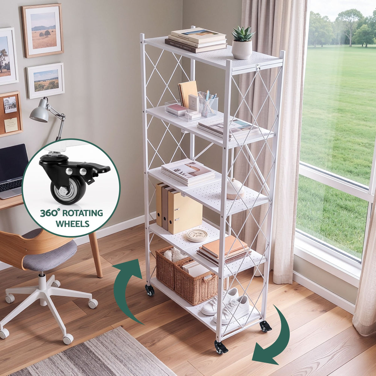 5-Tier Foldable Kitchen Bakers Rack 71x160cm Microwave Stand - White