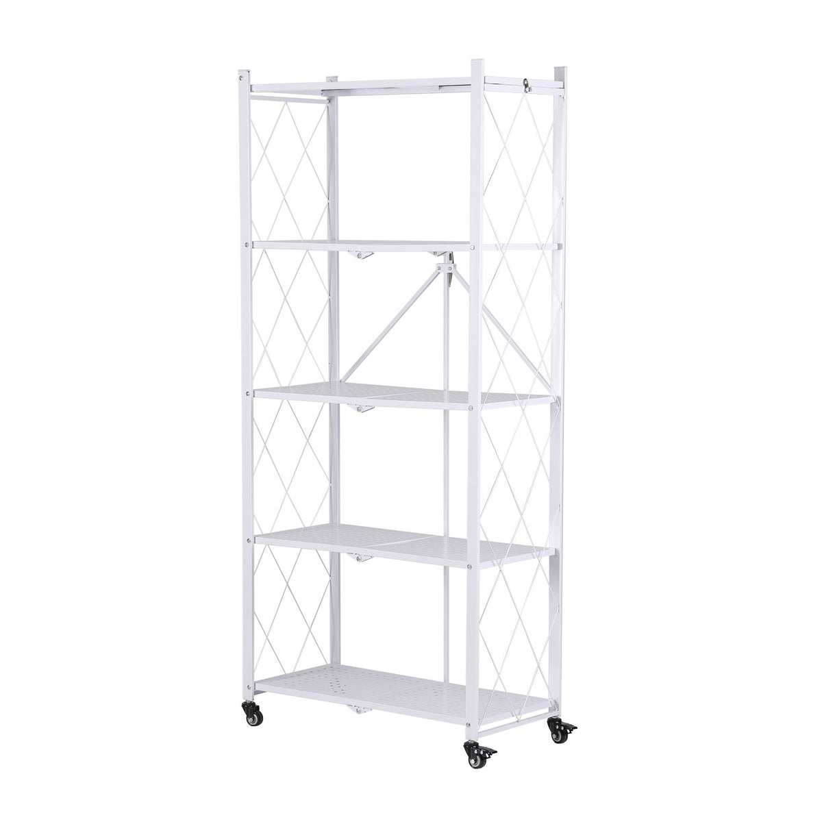5-Tier Foldable Kitchen Bakers Rack 71x160cm Microwave Stand - White