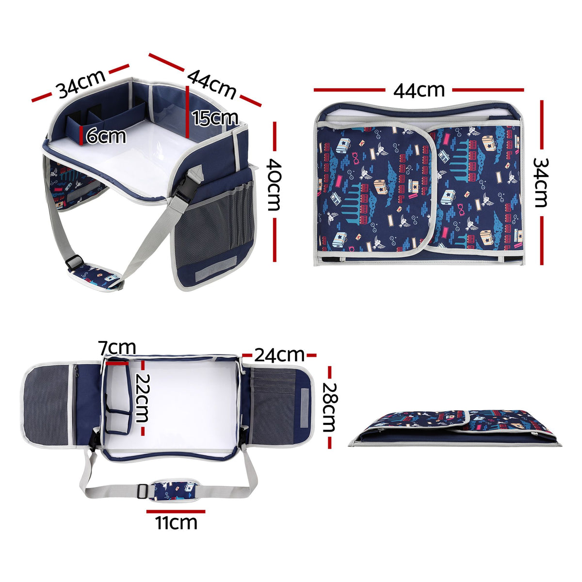 Kids Travel Tray Car Seat Lap Desk Portable Organiser for Car & Airplane - Blue