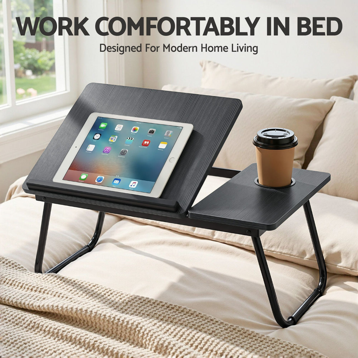 Laptop Desk Bed Table Foldable Portable with Adjustable Desktop - Black