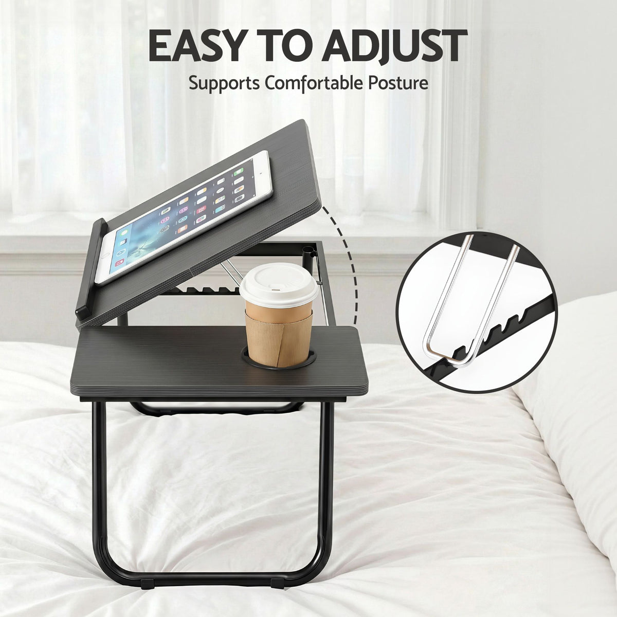 Laptop Desk Bed Table Foldable Portable with Adjustable Desktop - Black