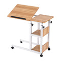 3 Tier Adjustable Laptop Desk Tiltable Mobile Side Table Wheels Oak