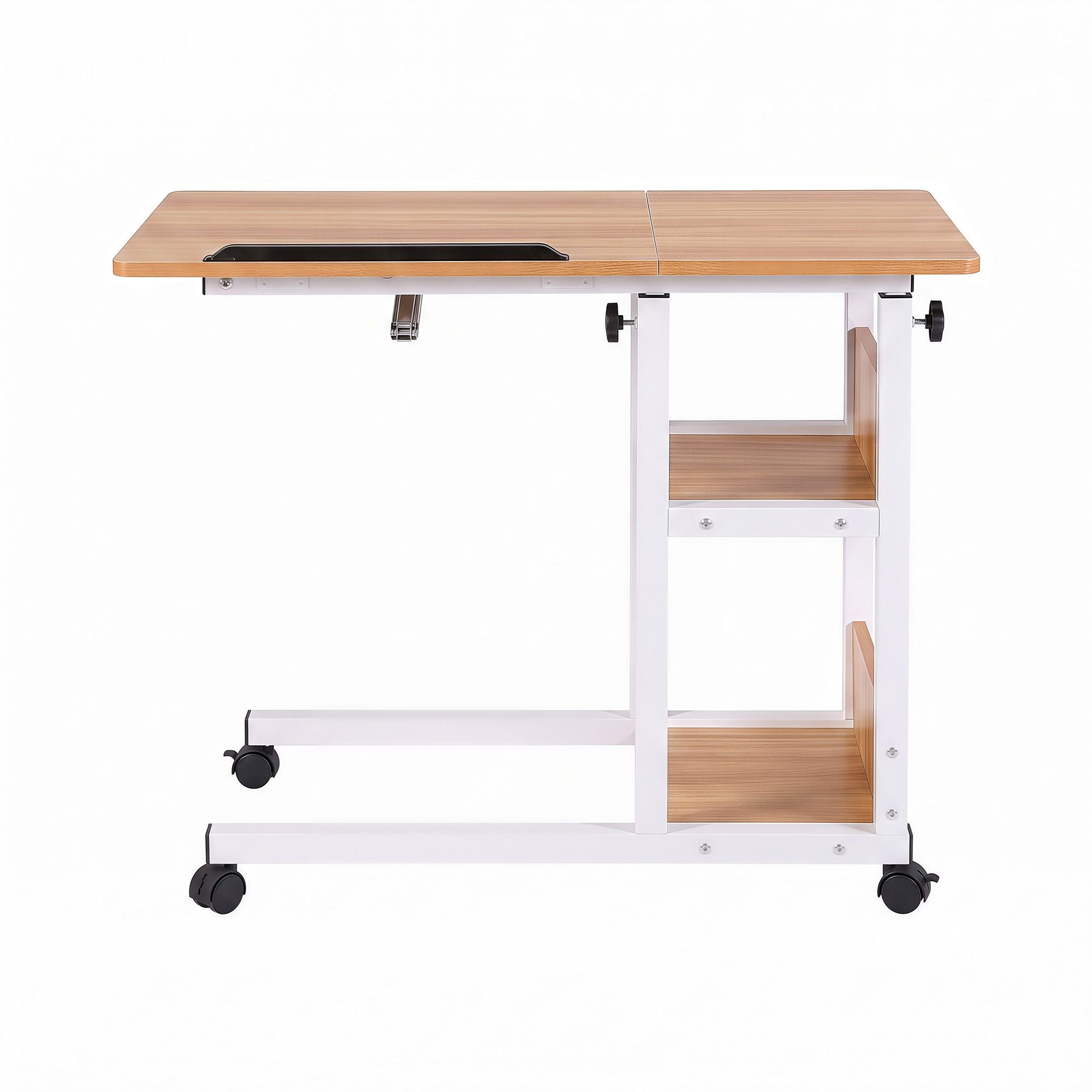 3 Tier Adjustable Laptop Desk Tiltable Mobile Side Table Wheels Oak