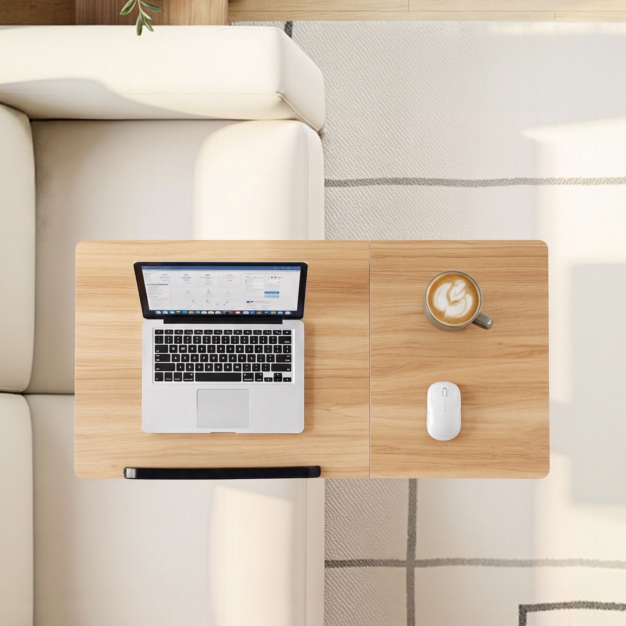 3 Tier Adjustable Laptop Desk Tiltable Mobile Side Table Wheels Oak