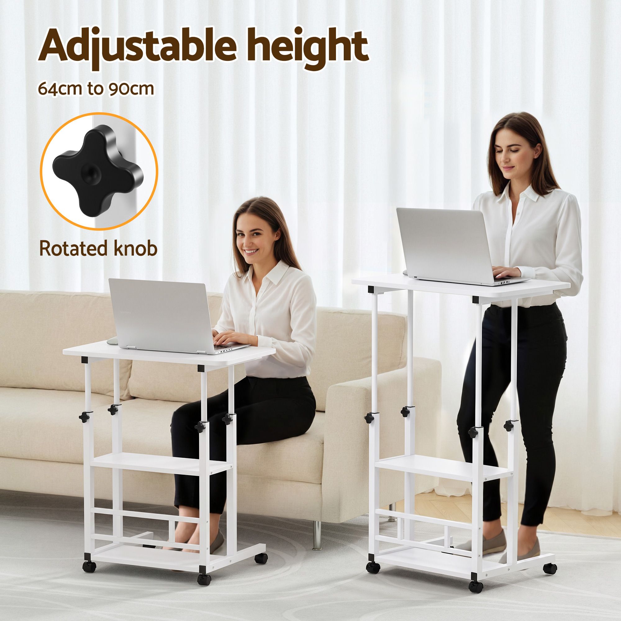 Laptop Desk Height Adjustable Mobile Workstation Computer Desks 60CM White