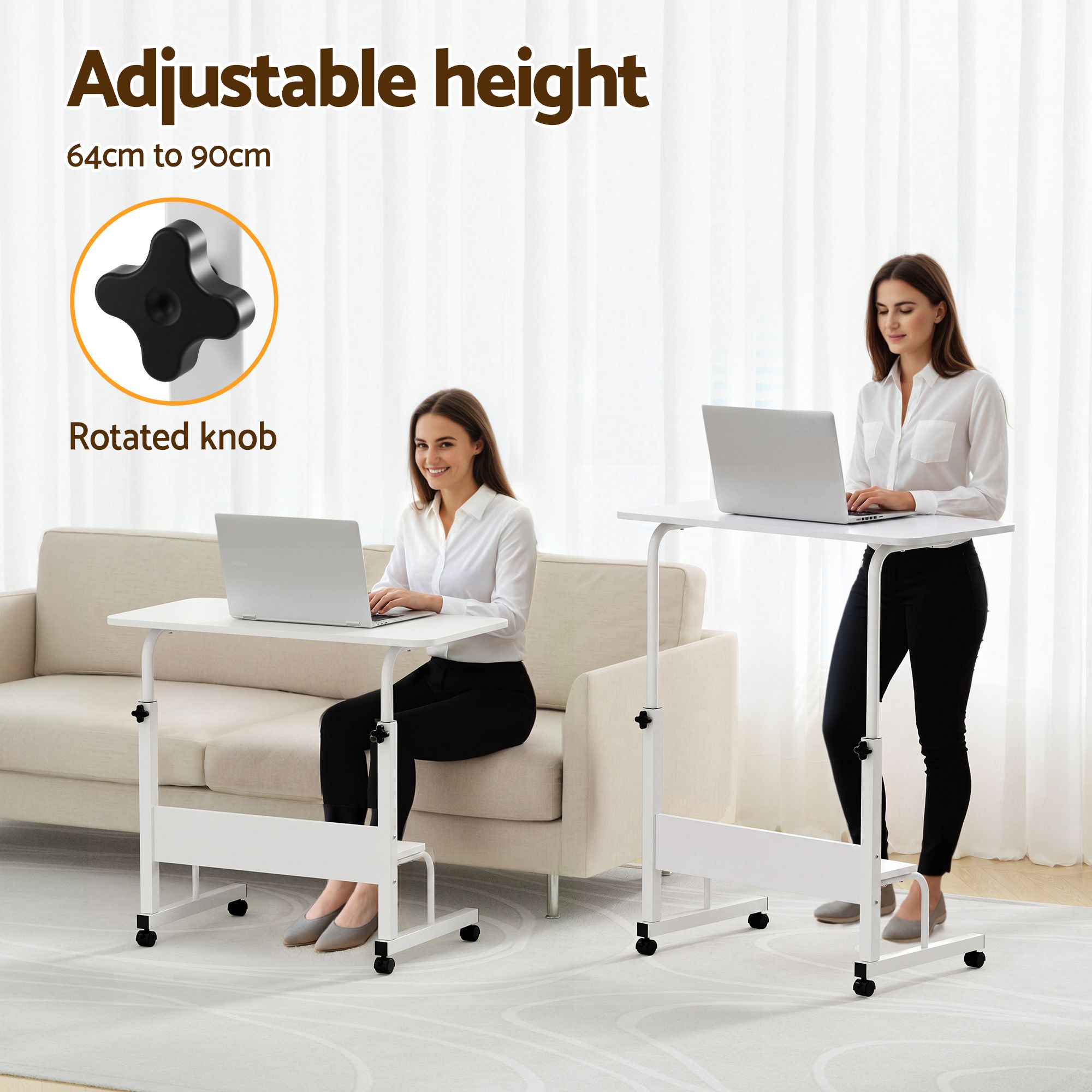 Laptop Desk Portable Sit Stand Desks Height Adjustable Workstation 80CM White