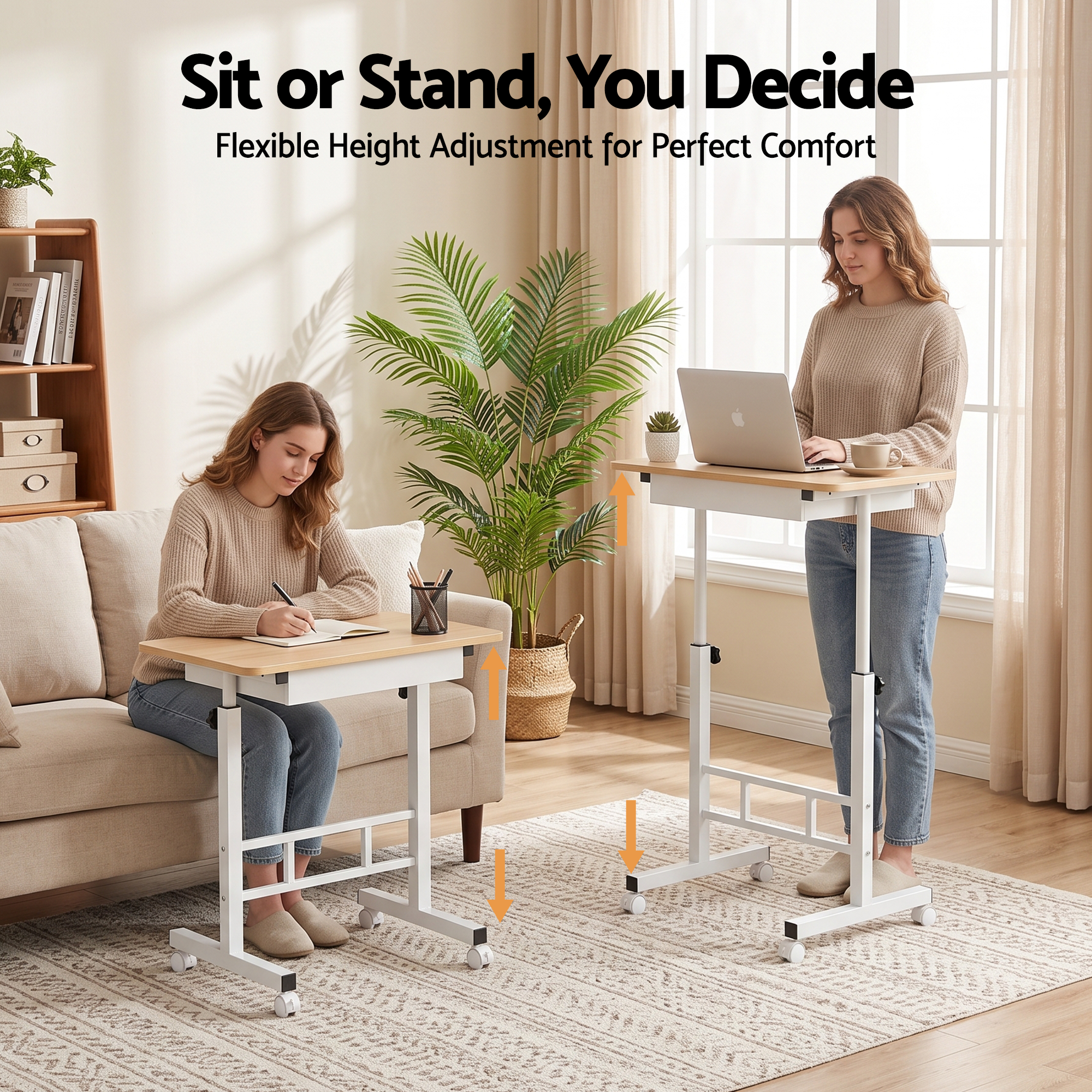 Adjustable Mobile Laptop Desk with Hidden Storage Wood Finish - Light Wood