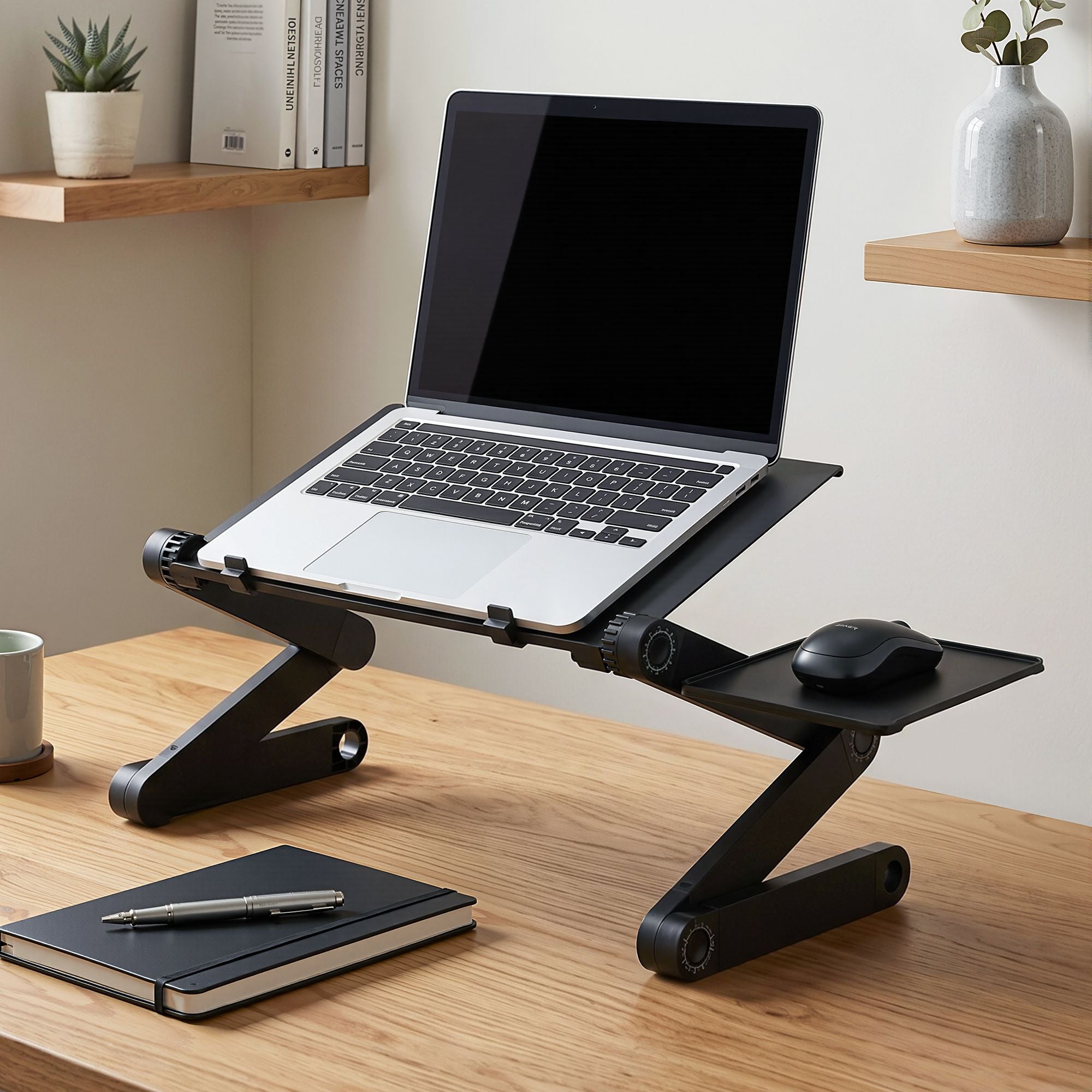 Aluminium Laptop Stand with Foldable Lap Desk and Detachable Mouse Pad - Black