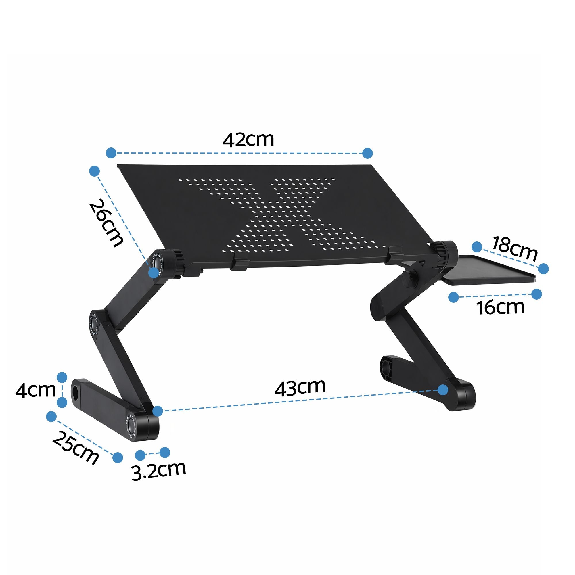 Aluminium Laptop Stand with Foldable Lap Desk and Detachable Mouse Pad - Black