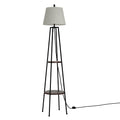 Contemporary Floor Lamp with Integrated Shelves and Linen Lampshade