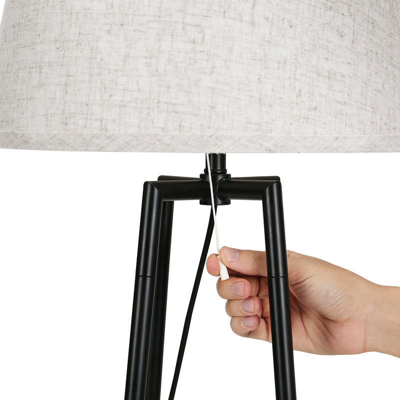 Contemporary Floor Lamp with Integrated Shelves and Linen Lampshade