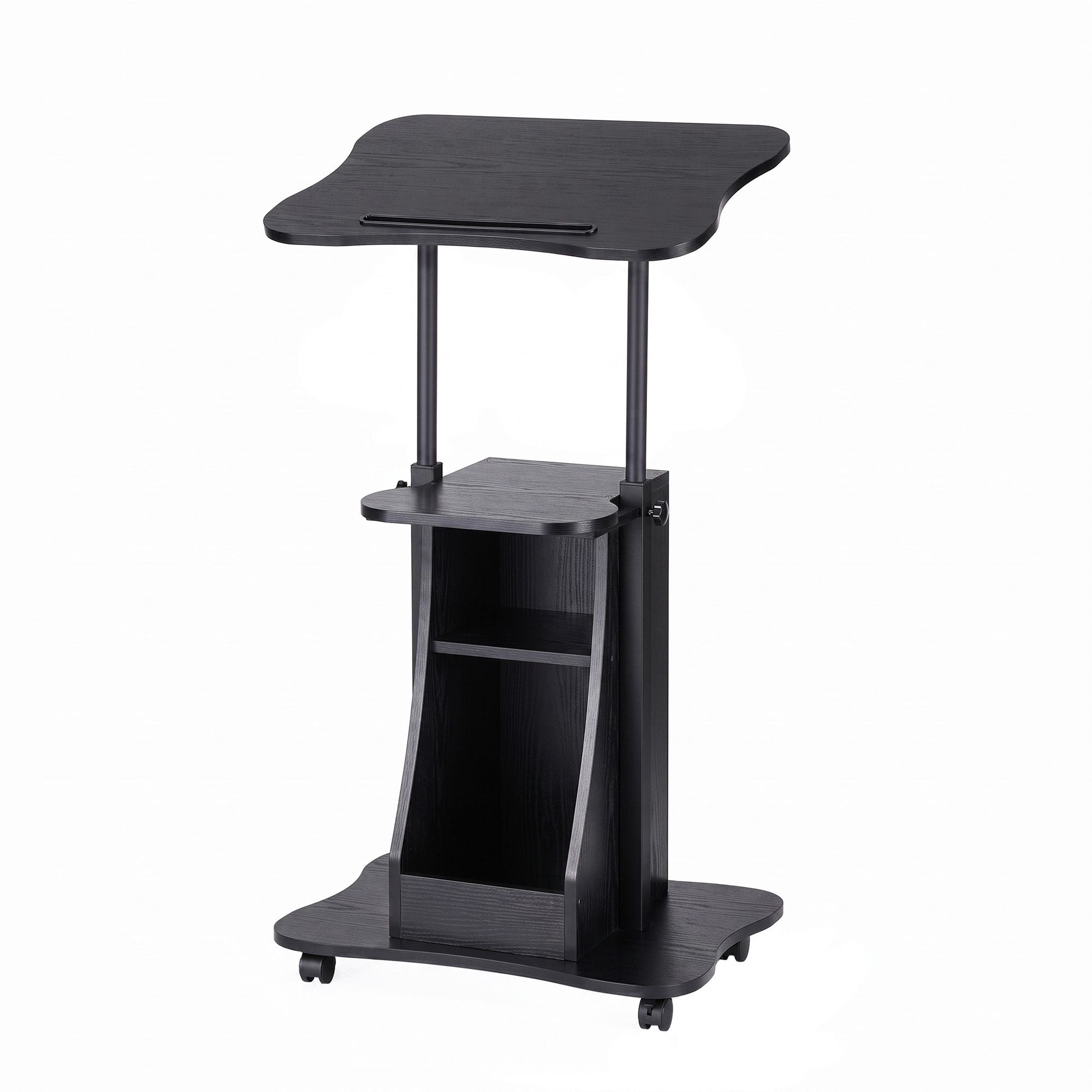 Mobile Podium Stand with Lockable Wheels Height Adjustable Laptop Desk Black
