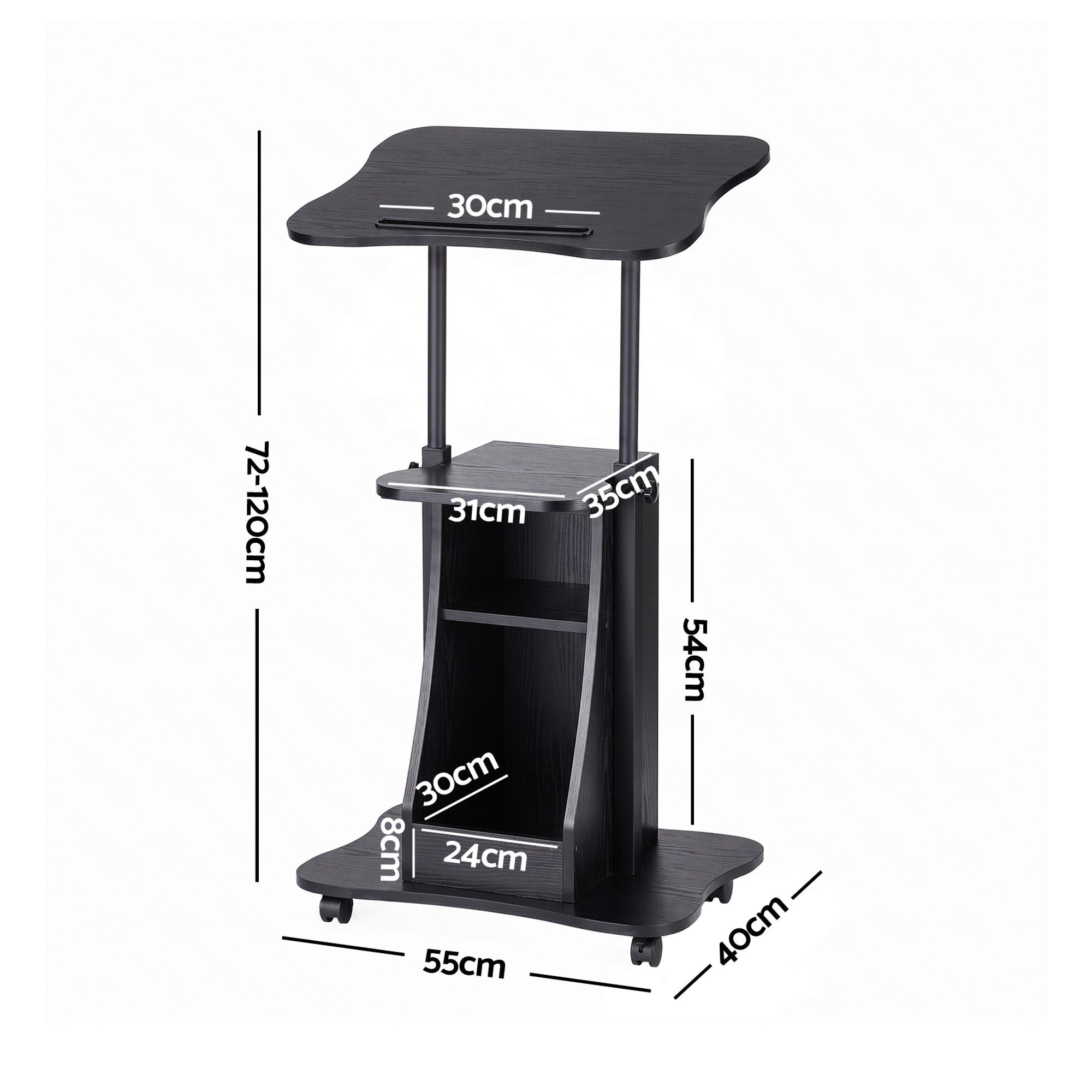 Mobile Podium Stand with Lockable Wheels Height Adjustable Laptop Desk Black