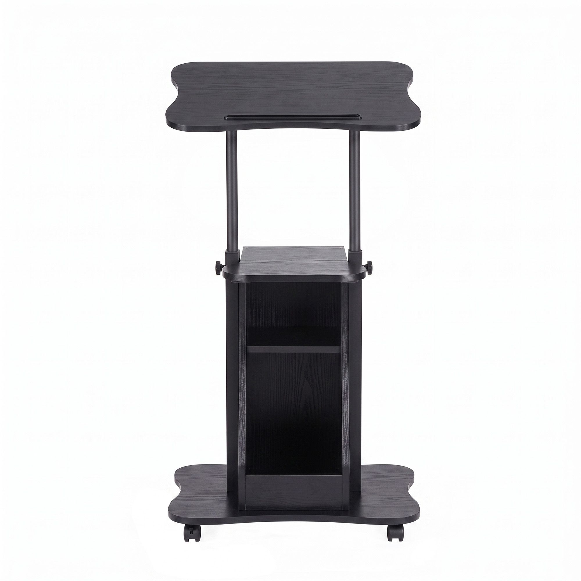 Mobile Podium Stand with Lockable Wheels Height Adjustable Laptop Desk Black