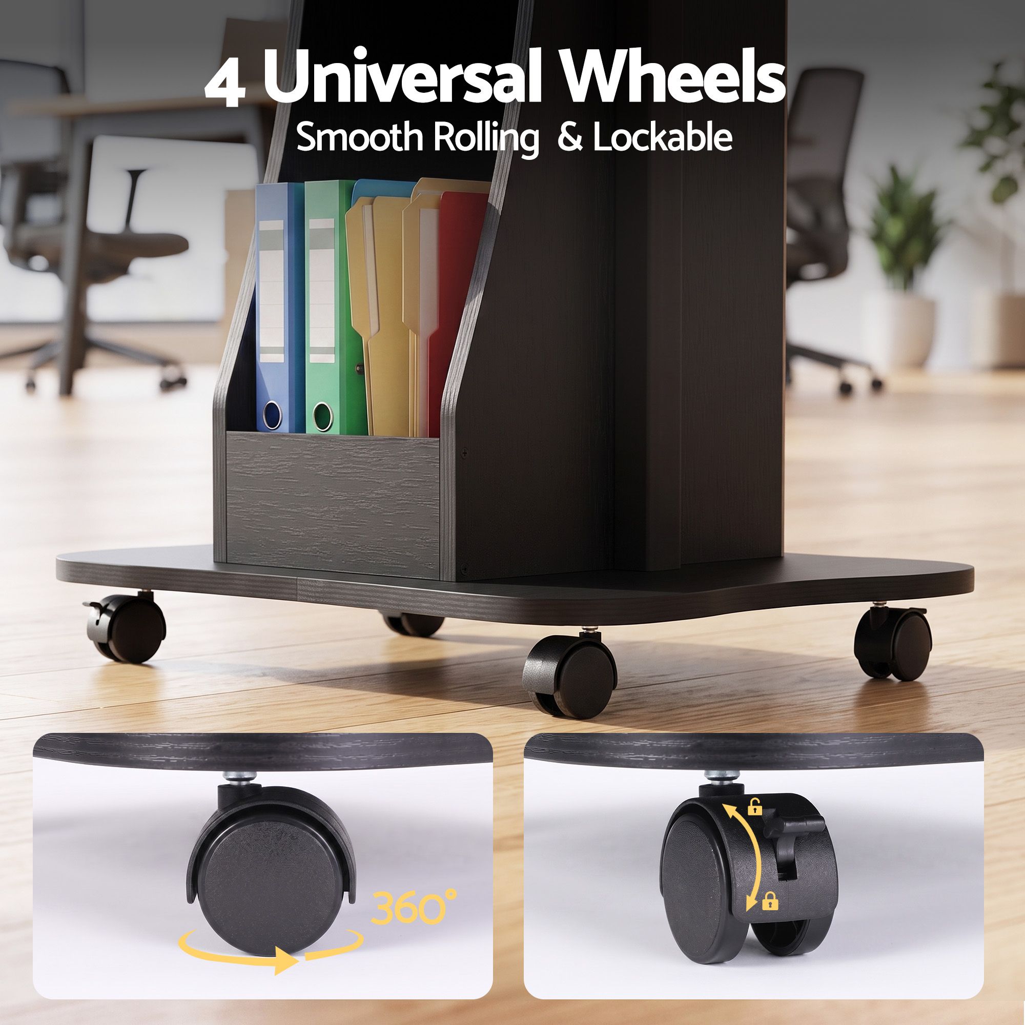 Mobile Podium Stand with Lockable Wheels Height Adjustable Laptop Desk Black