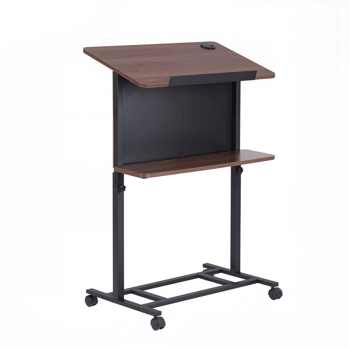 Mobile Lectern Podium Stand with Storage Shelf and Height Adjustable Laptop Desk - Black & Walnut