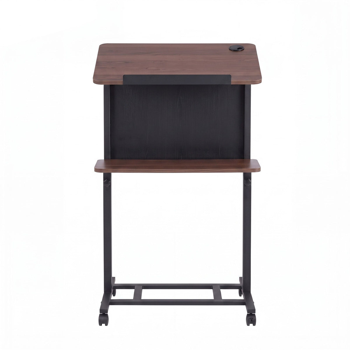 Mobile Lectern Podium Stand with Storage Shelf and Height Adjustable Laptop Desk - Black & Walnut