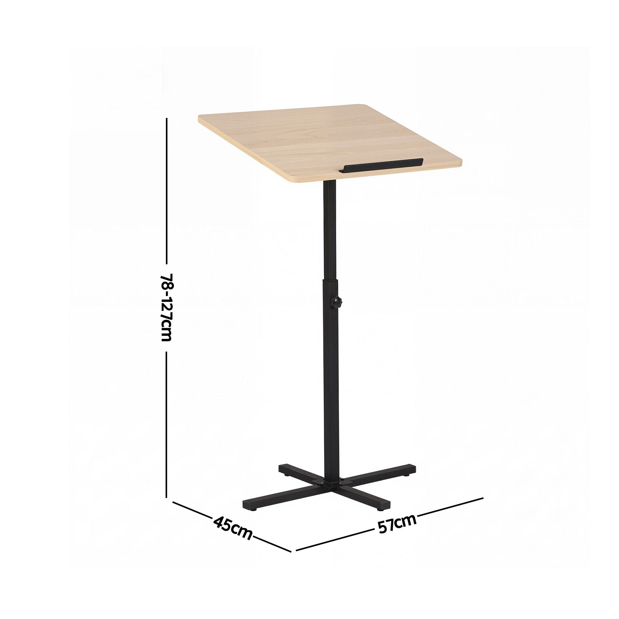 Height Adjustable Floor Podium Stand 78-127cm Portable Laptop Desk - Black Pine