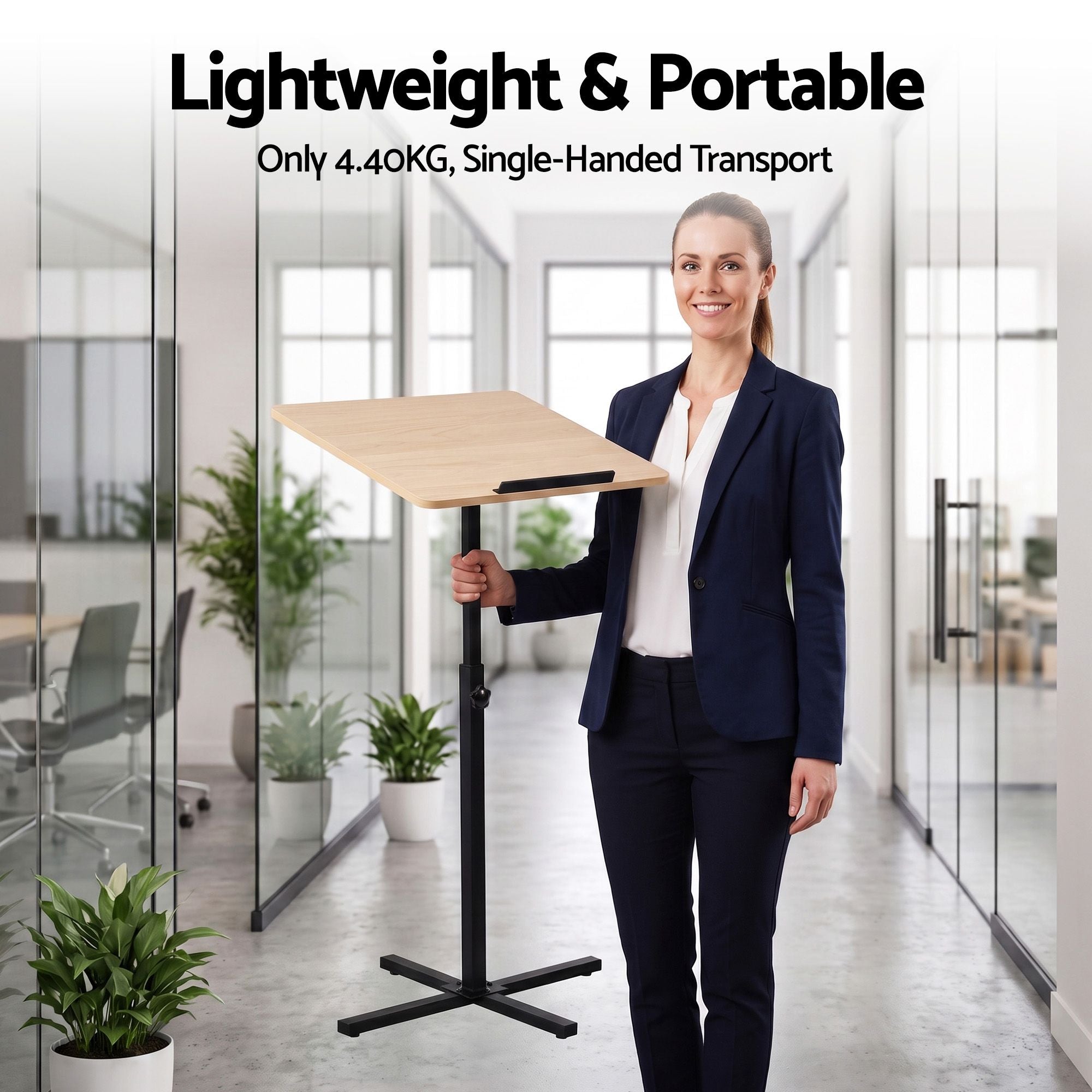 Height Adjustable Floor Podium Stand 78-127cm Portable Laptop Desk - Black Pine