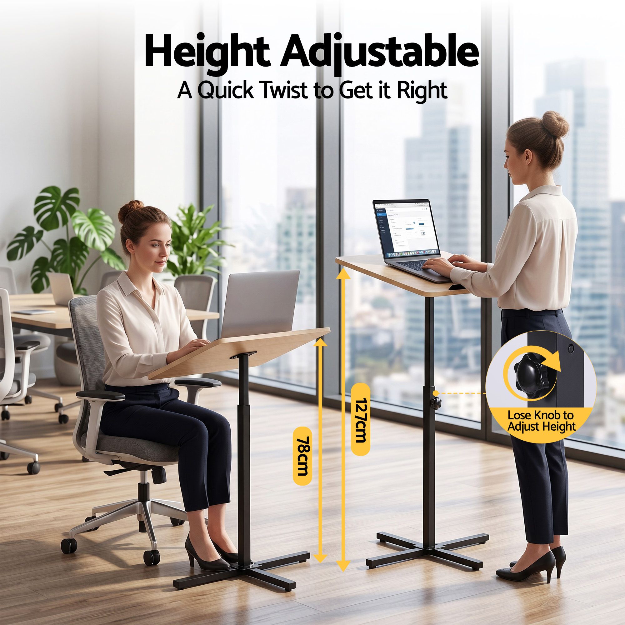 Height Adjustable Floor Podium Stand 78-127cm Portable Laptop Desk - Black Pine