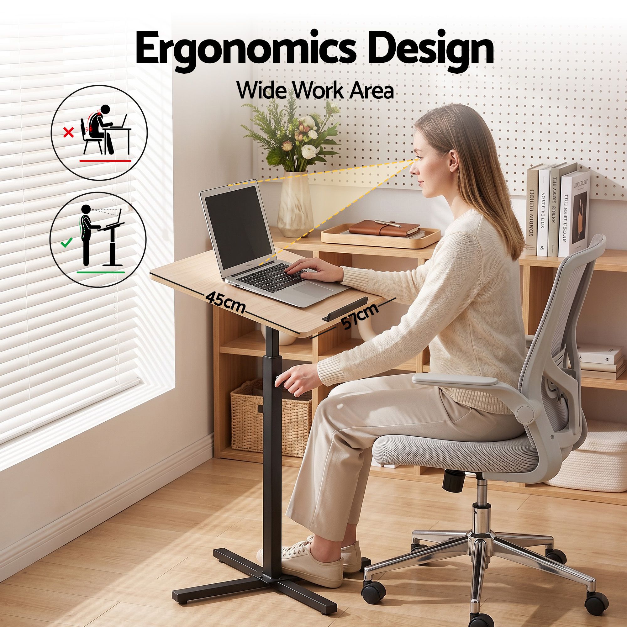 Height Adjustable Floor Podium Stand 78-127cm Portable Laptop Desk - Black Pine