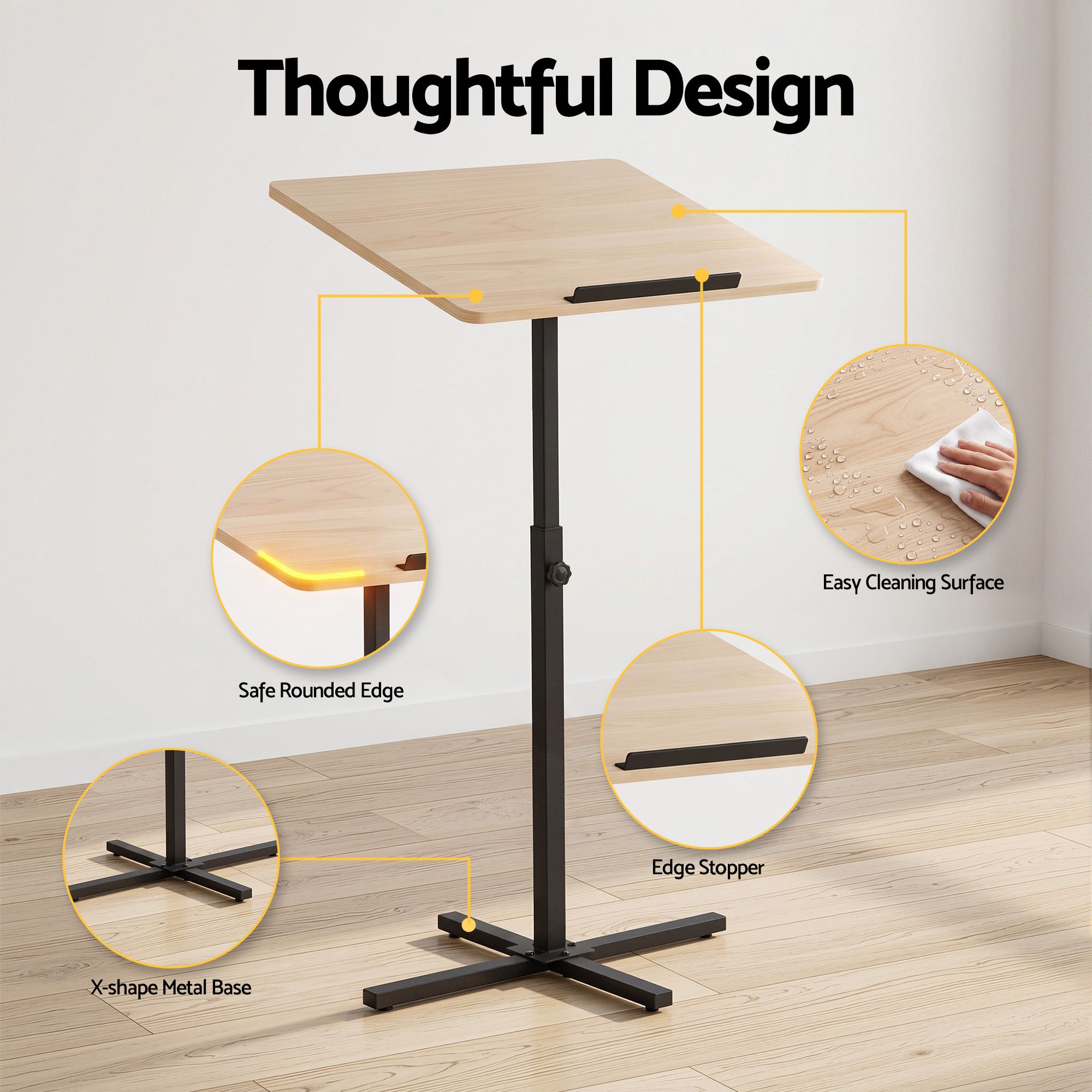 Height Adjustable Floor Podium Stand 78-127cm Portable Laptop Desk - Black Pine