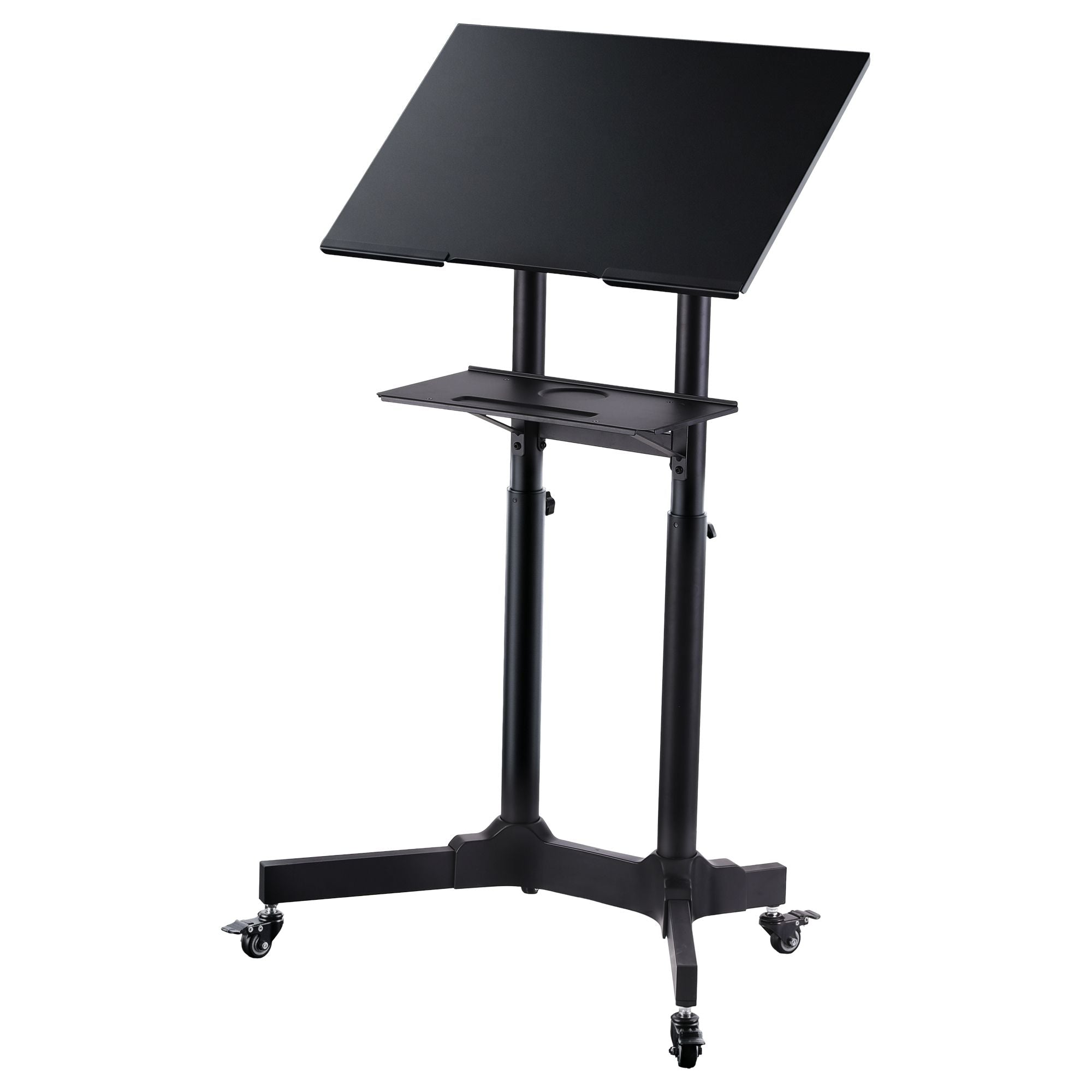 Adjustable Mobile Sit-to-Stand Lectern Podium with Wheels - Black