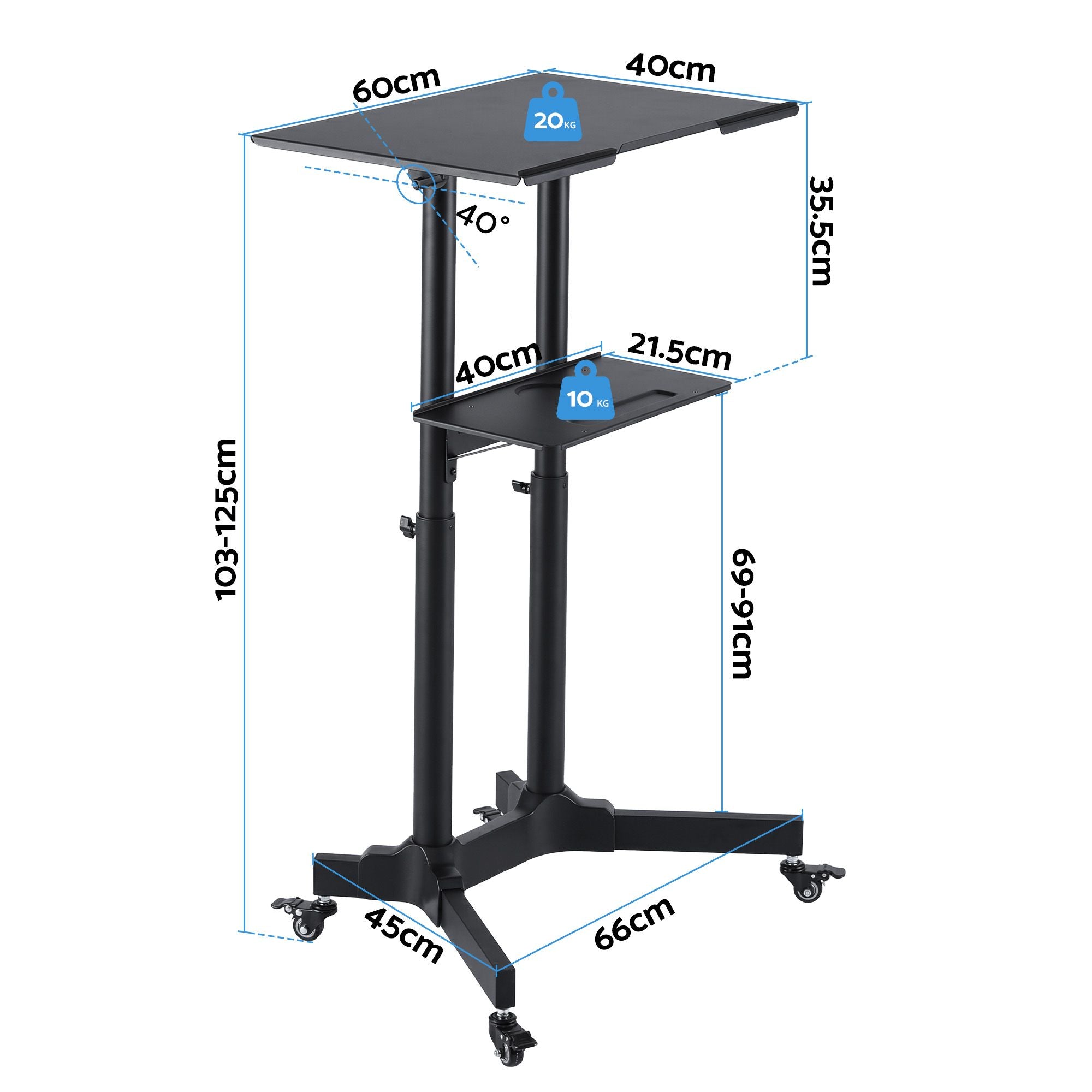 Adjustable Mobile Sit-to-Stand Lectern Podium with Wheels - Black