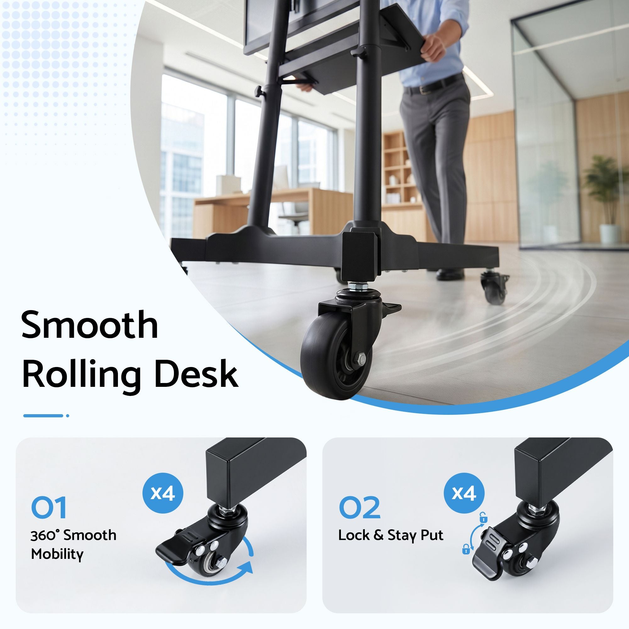 Adjustable Mobile Sit-to-Stand Lectern Podium with Wheels - Black