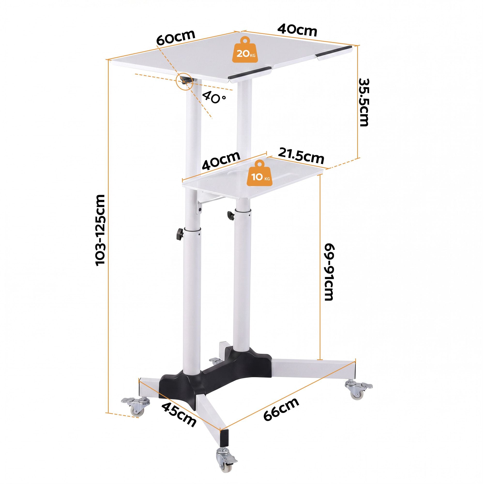 Adjustable Mobile Lectern Stand with Wheels Sit-to-Stand Podium - White