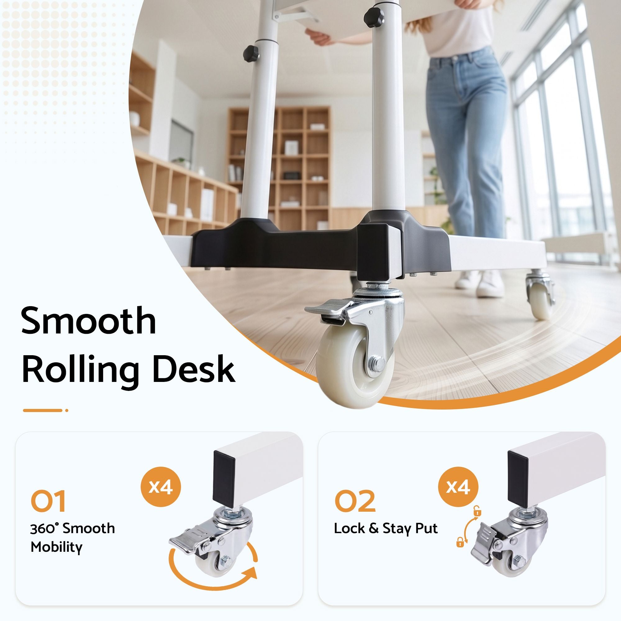 Adjustable Mobile Lectern Stand with Wheels Sit-to-Stand Podium - White