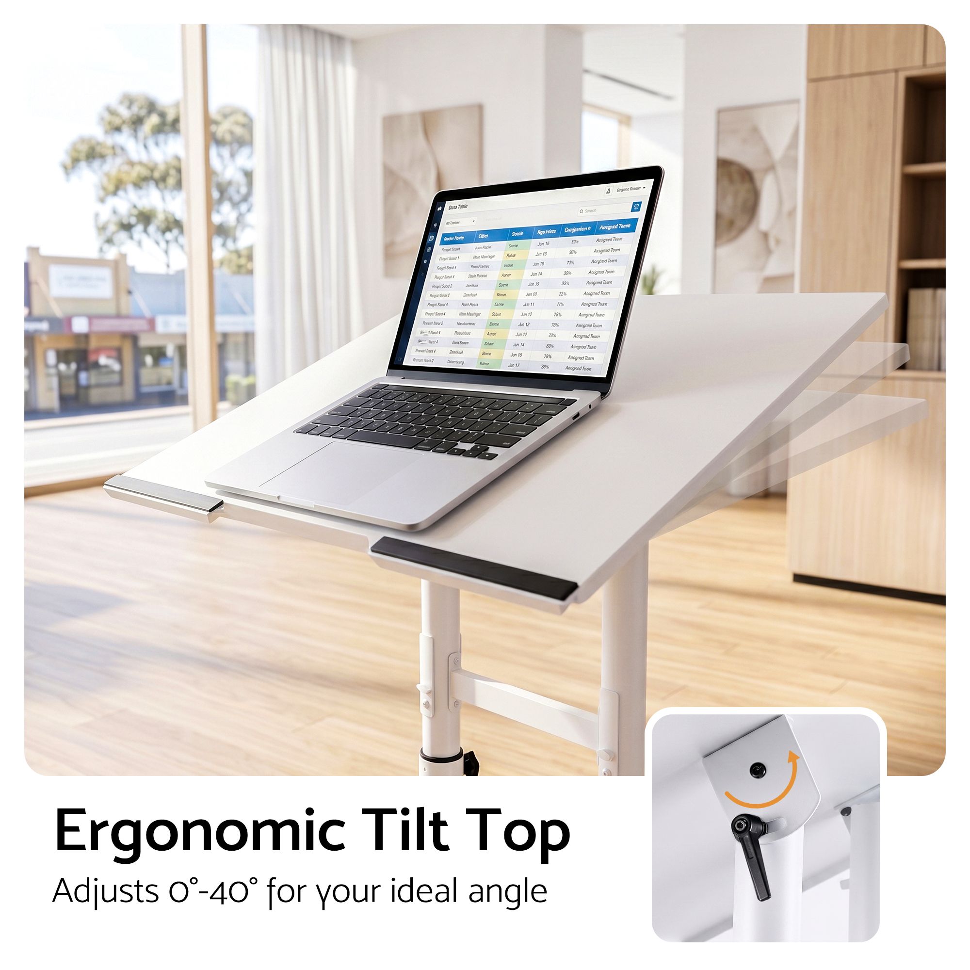 Adjustable Mobile Lectern Stand with Wheels Sit-to-Stand Podium - White