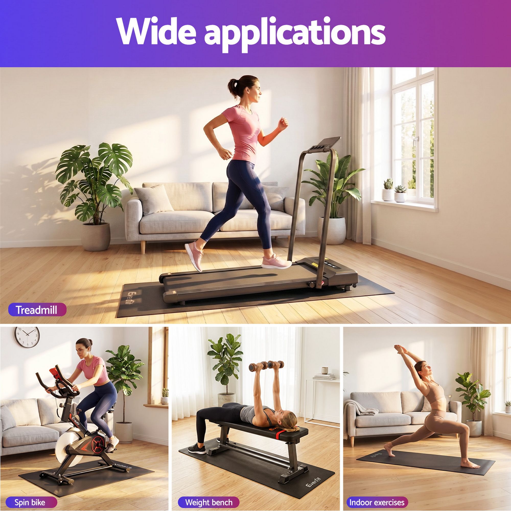 Exercise Equipment Mat Treadmill Floor Rug Home Gym Fitness Yoga 1.5M