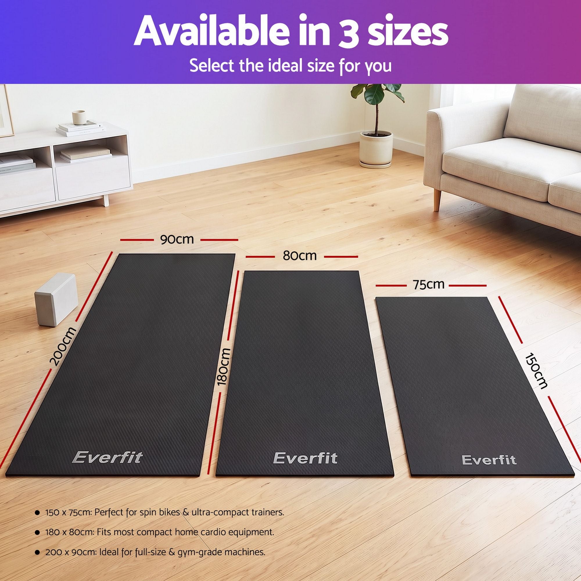 Exercise Equipment Mat Treadmill Floor Rug Home Gym Fitness Yoga 1.5M