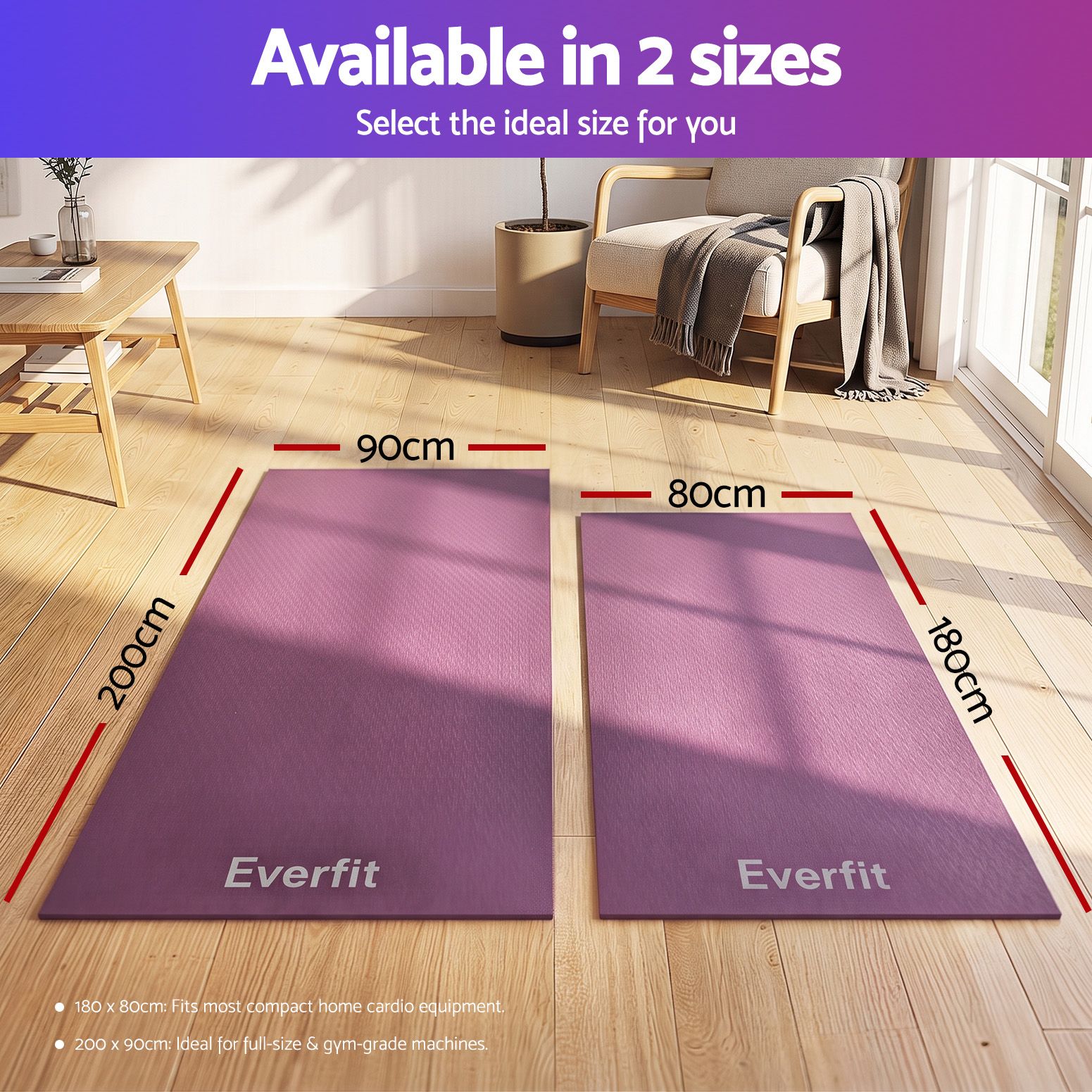 Exercise Equipment Mat 2M Treadmill Floor Rug Home Gym Fitness Purple
