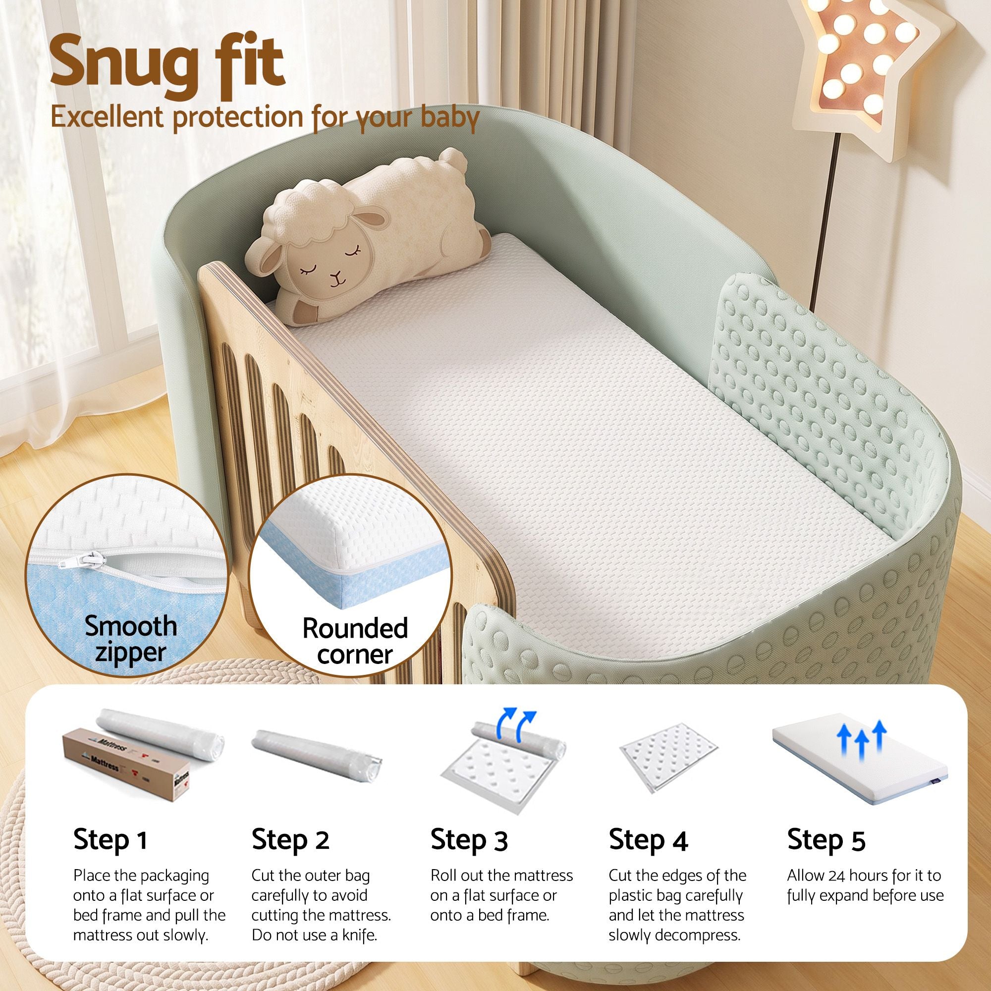 15cm Cot Mattress, 38D Gel Memory Foam Cover