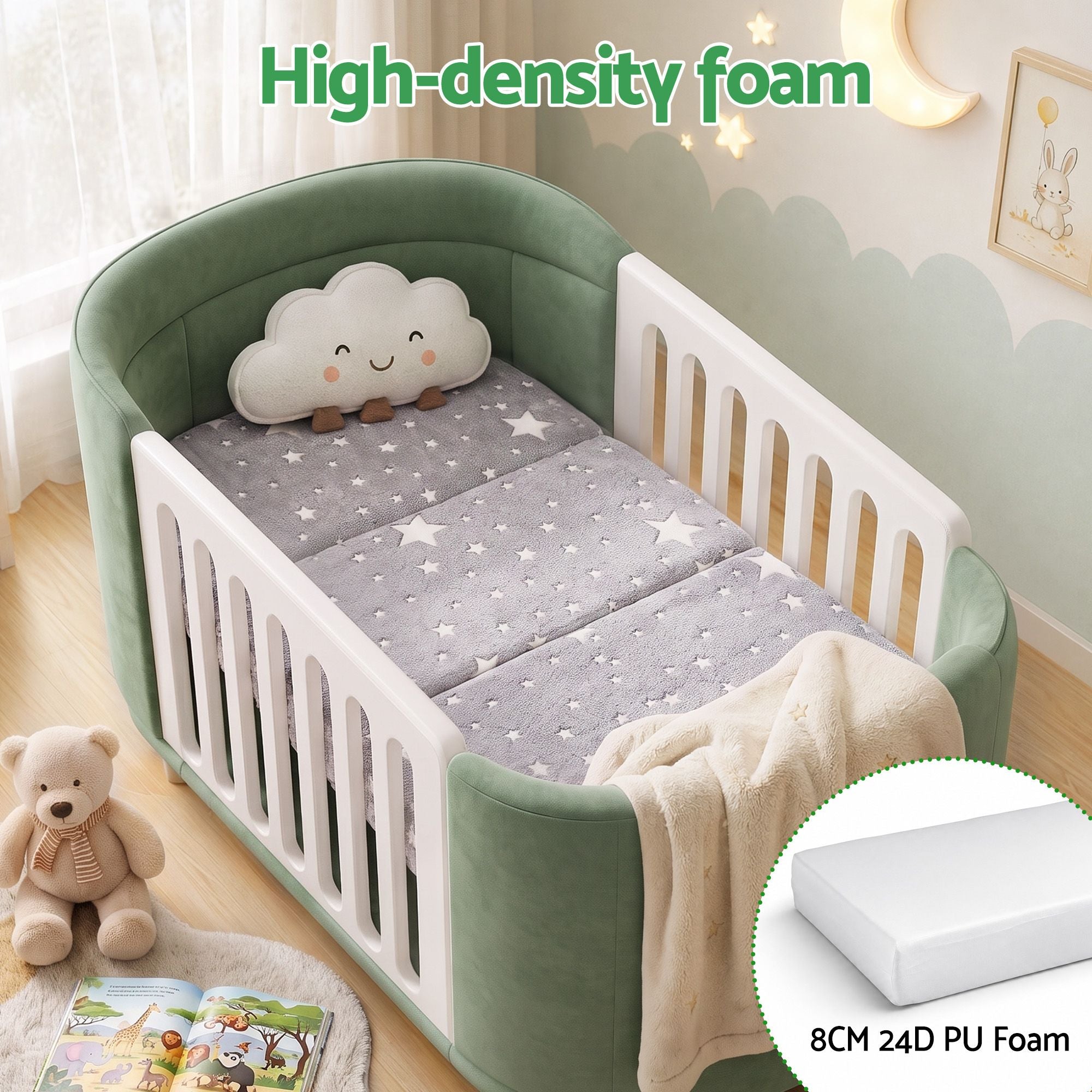 Giselle Bedding Tri-fold Foldable Cot Mattress 96.5x67x9cm with Glow-in-the-Dark Cover