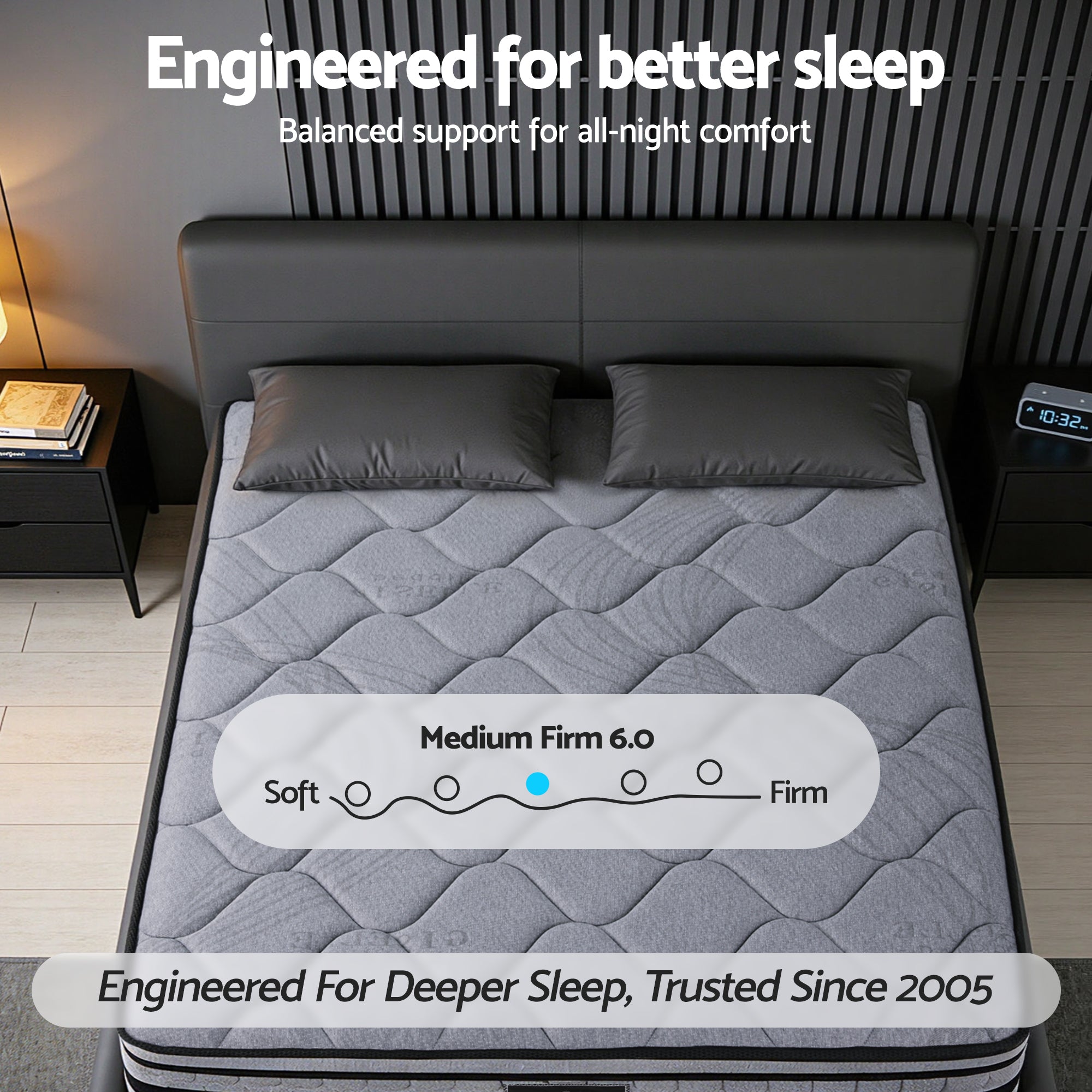 34cm Queen Hybrid Pocket Spring Mattress - Grey