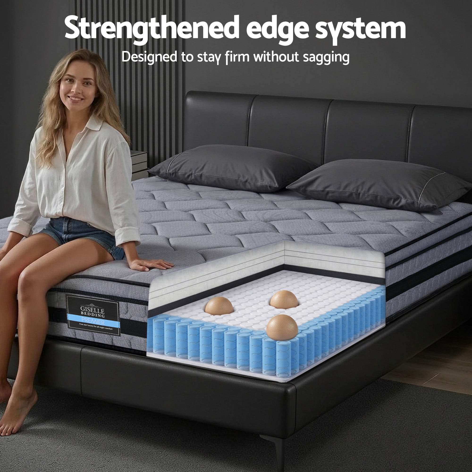 34cm Queen Hybrid Pocket Spring Mattress - Grey